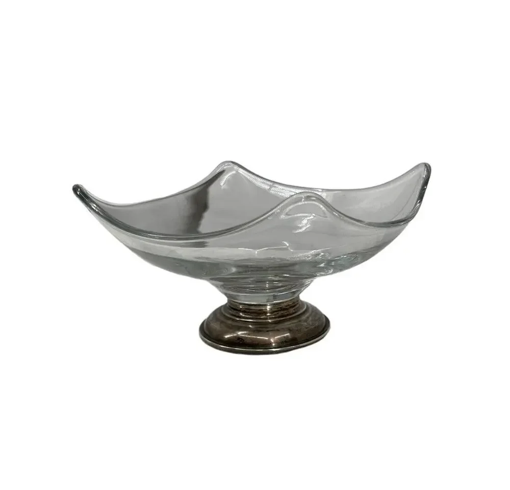 Frank M Whiting Sterling Silver Footed Base Bowl Square Glass Crystal